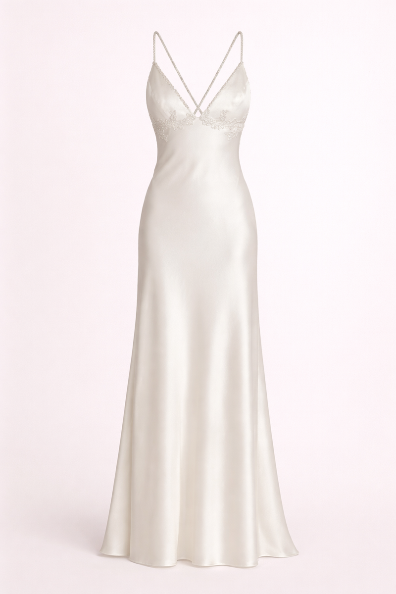 Vintage bias-cut slip gown with lace applique by Galit Levi