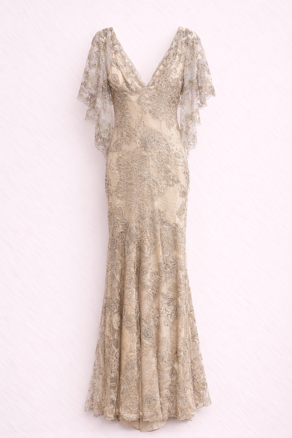 VINTAGE ICONIC RUNWAY GODDEST SLEEVES LACE GOWN