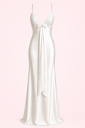 VINTAGE  BIAS-CUT SLIP GOWN WITH LACE APPLIQUE & BOW - MINIMALIST 90TH