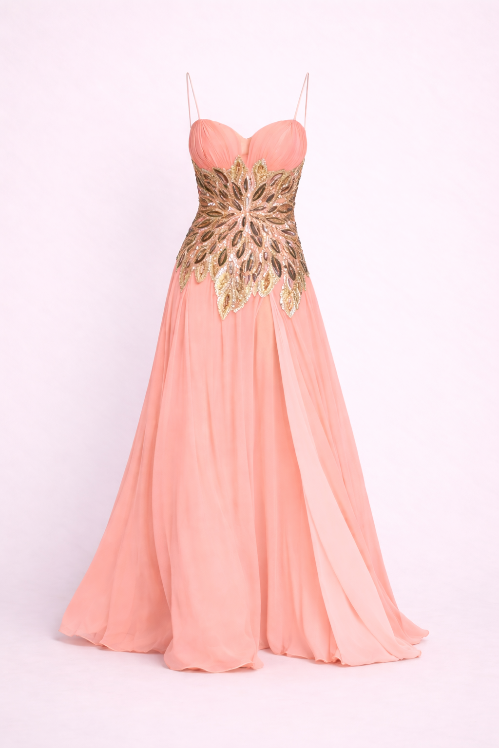 LEAVES BEADED FIRE ICONIC LONG DRESS