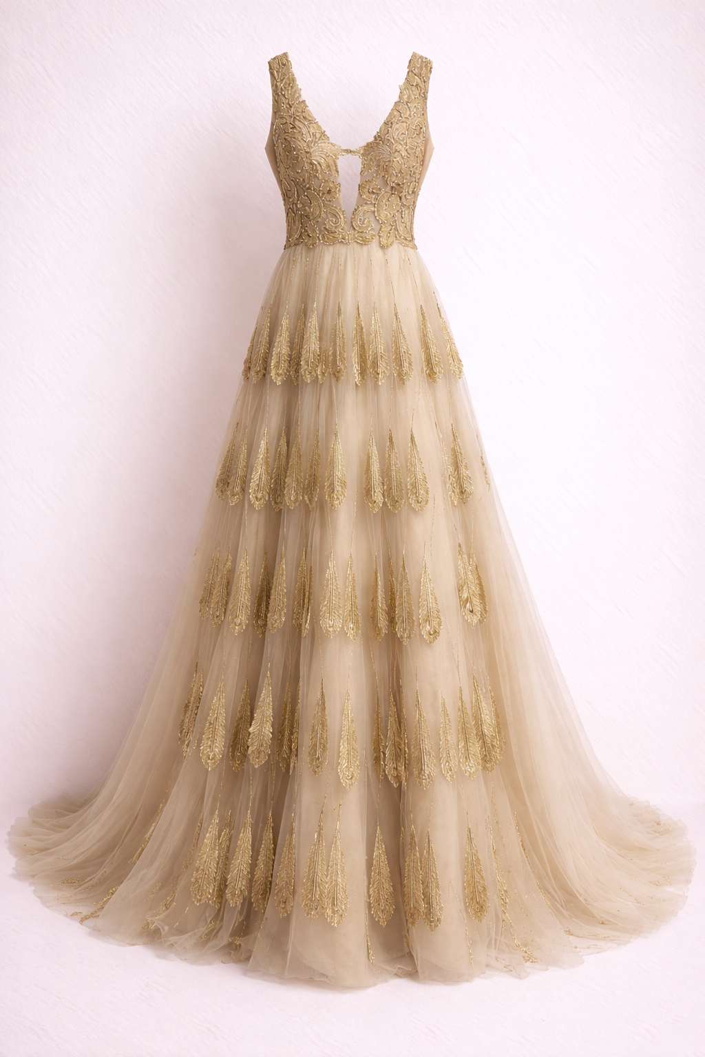 GOLDEN GODDESS ICONIC BOHO FEATHER GOWN