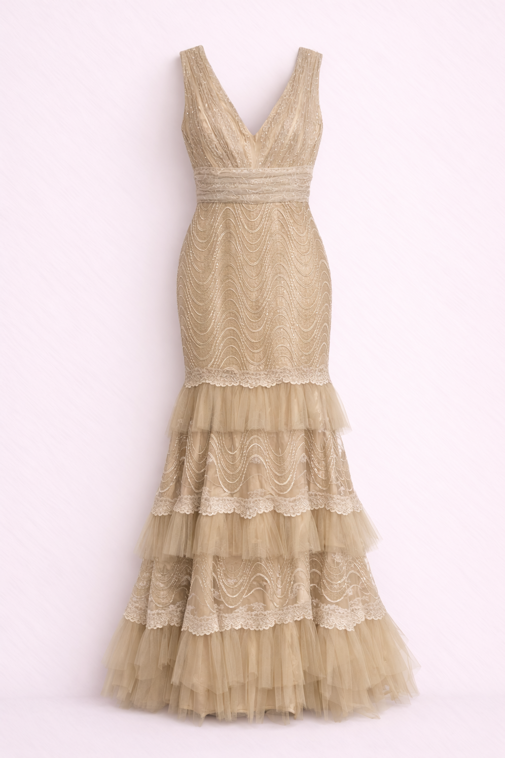 WAVE LACE COUTURE GOWN IN ANTIQUE CHAMPAGNE
