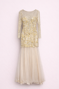 BUTTER YELOW LONG SLEEVES LACE GOWN