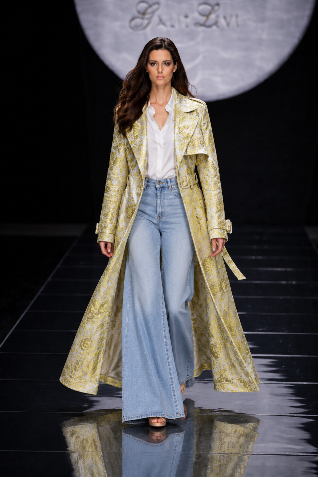 LONG SUN FLORAL BROCADE COAT