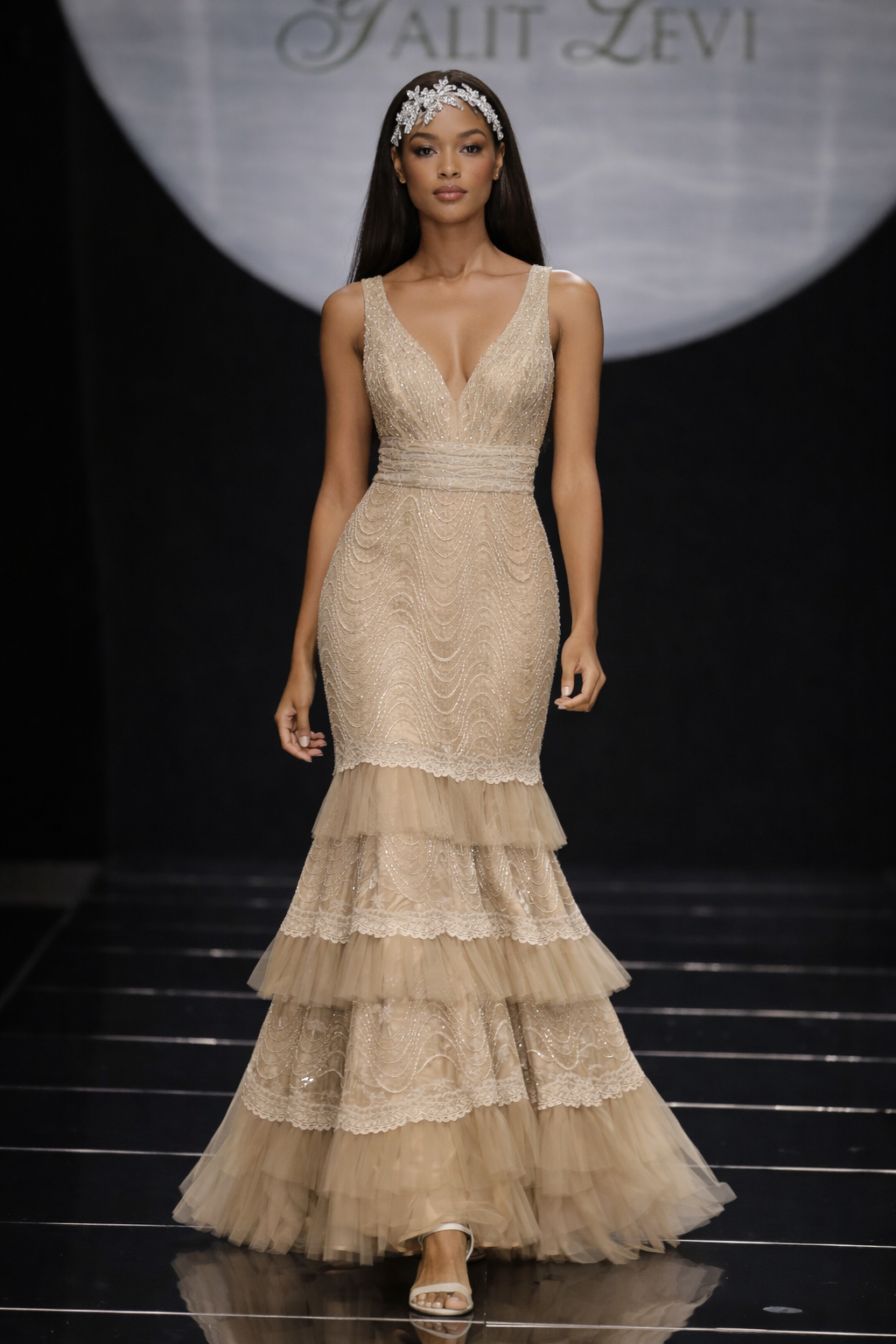 WAVE LACE COUTURE GOWN IN ANTIQUE CHAMPAGNE
