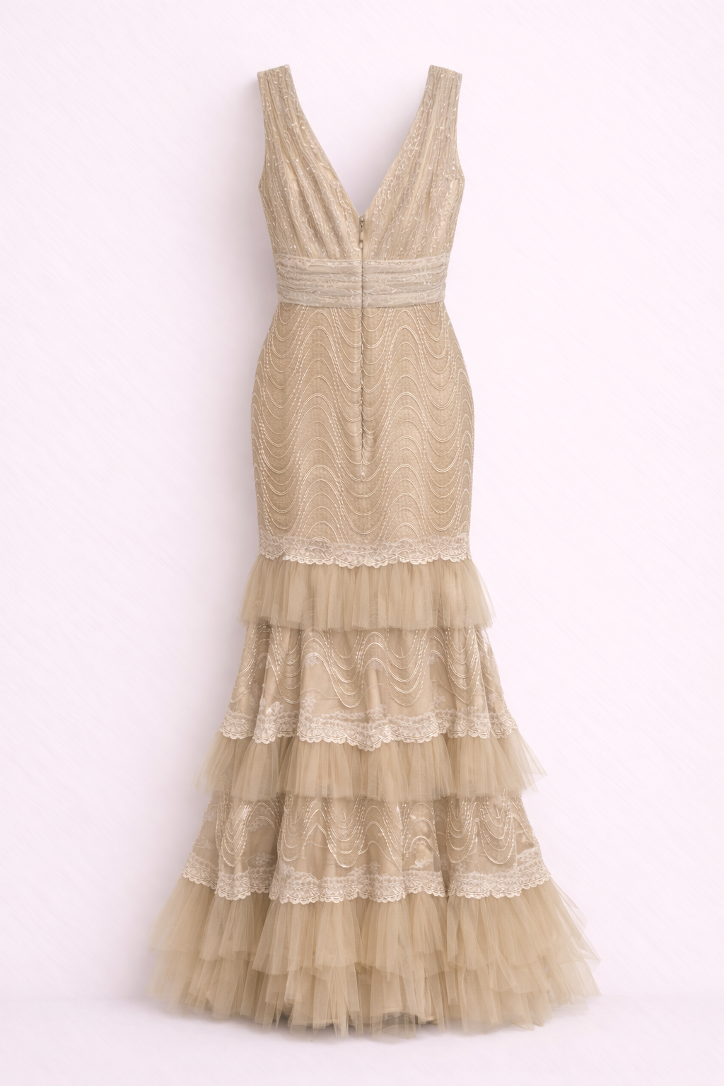 WAVE LACE COUTURE GOWN IN ANTIQUE CHAMPAGNE