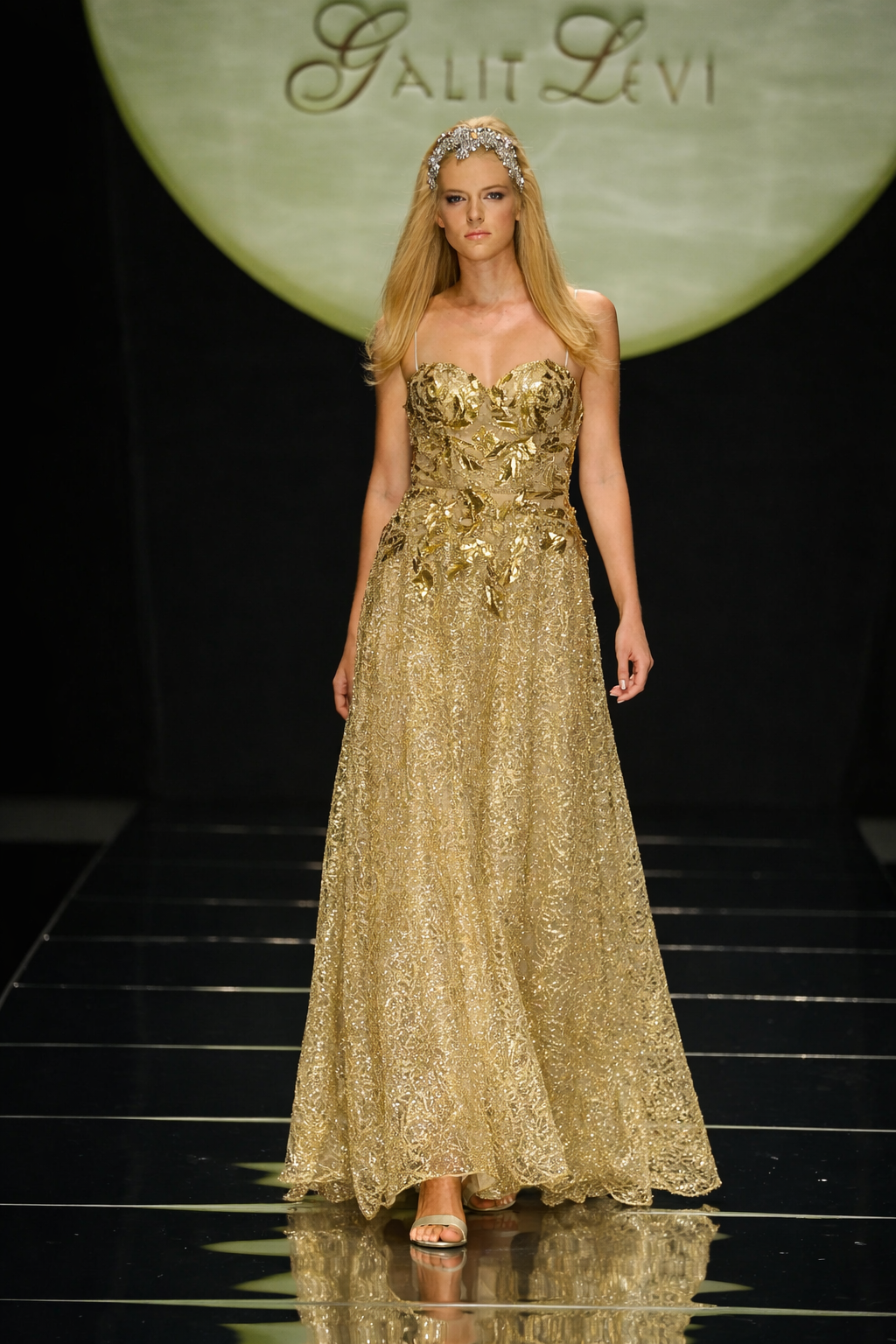 CORSET GOLD NET AND A-LINE SEQUIN GOWN
