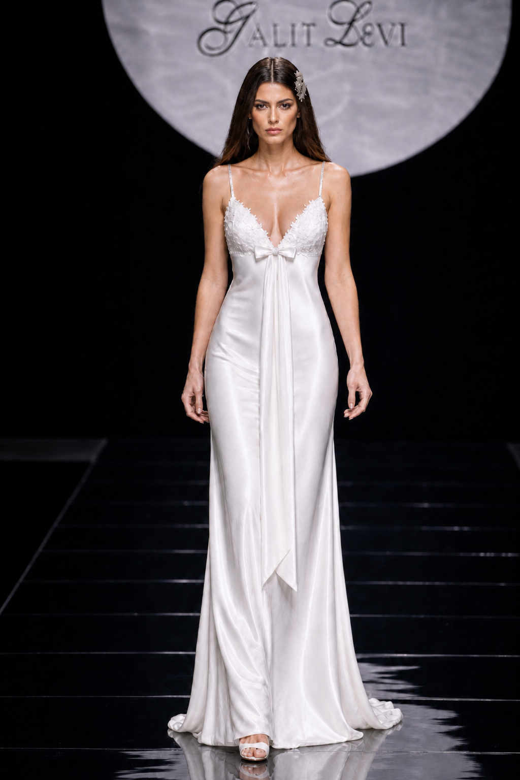 VINTAGE  BIAS-CUT SLIP GOWN WITH LACE APPLIQUE & BOW - MINIMALIST 90TH