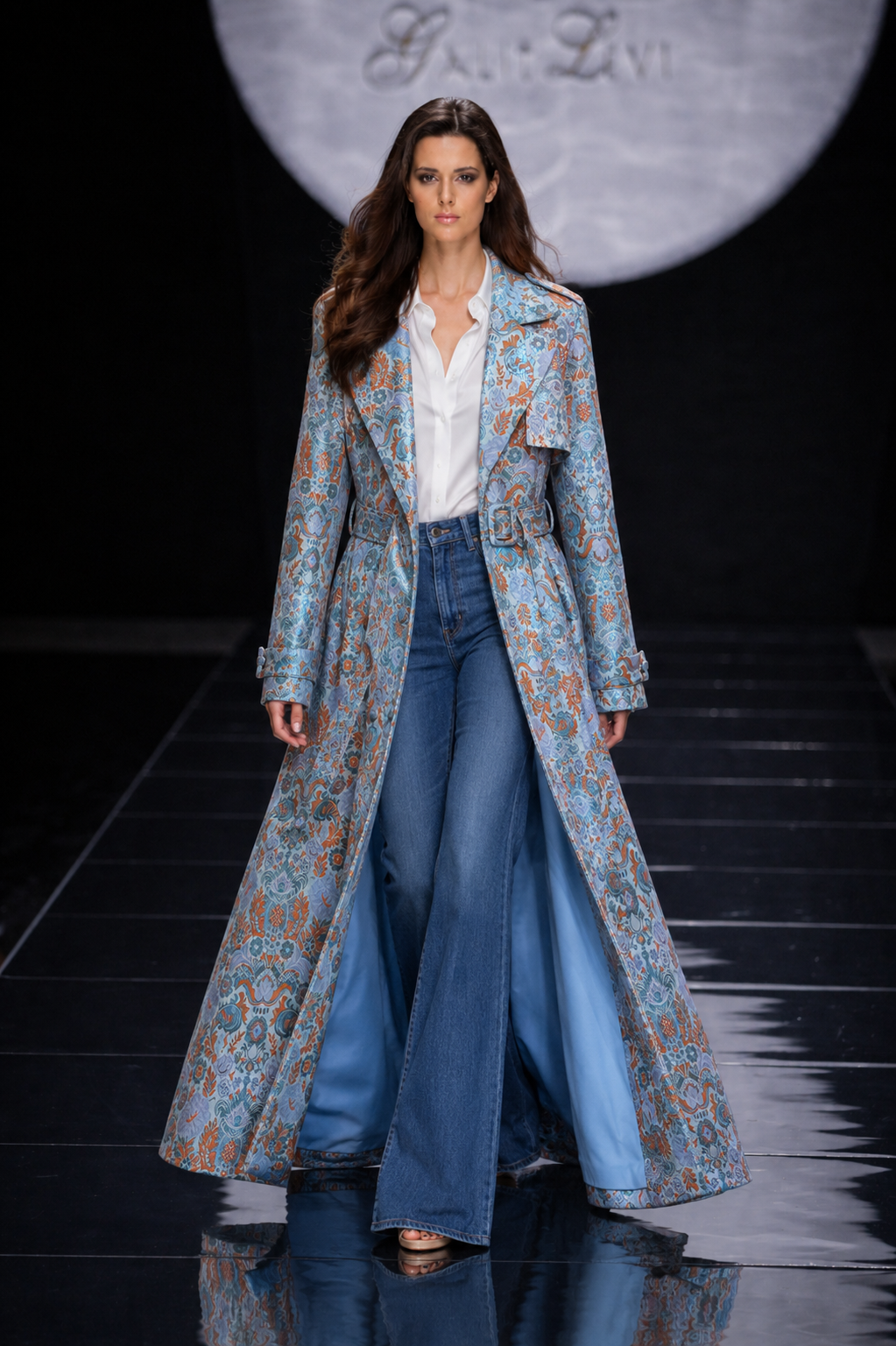 LONG SKY FLORAL BROCADE COAT