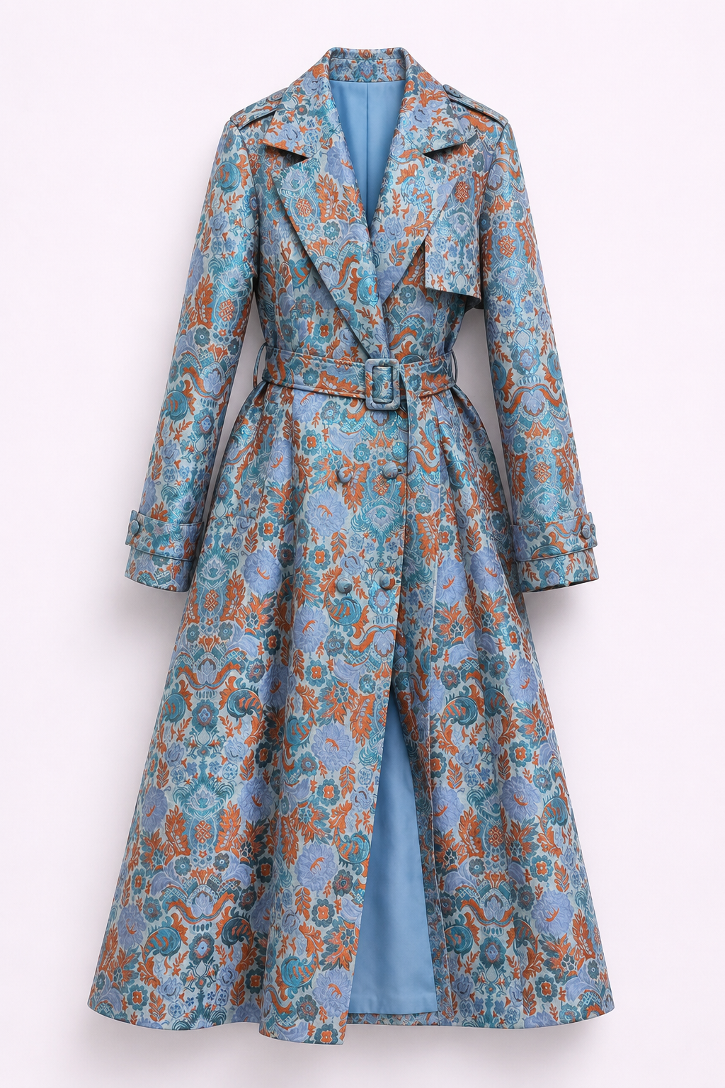 LONG SKY FLORAL BROCADE COAT