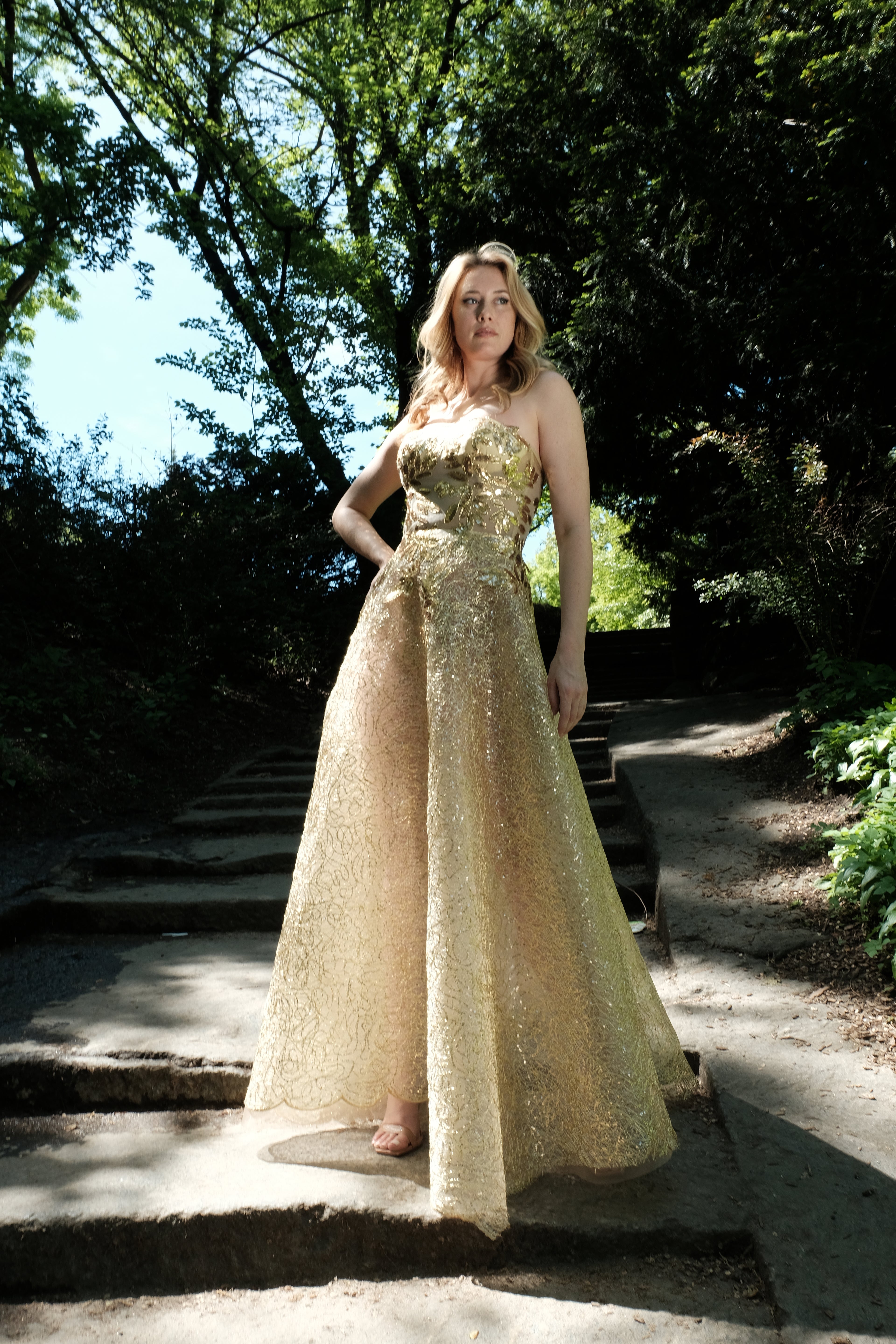 CORSET GOLD NET AND A-LINE SEQUIN GOWN