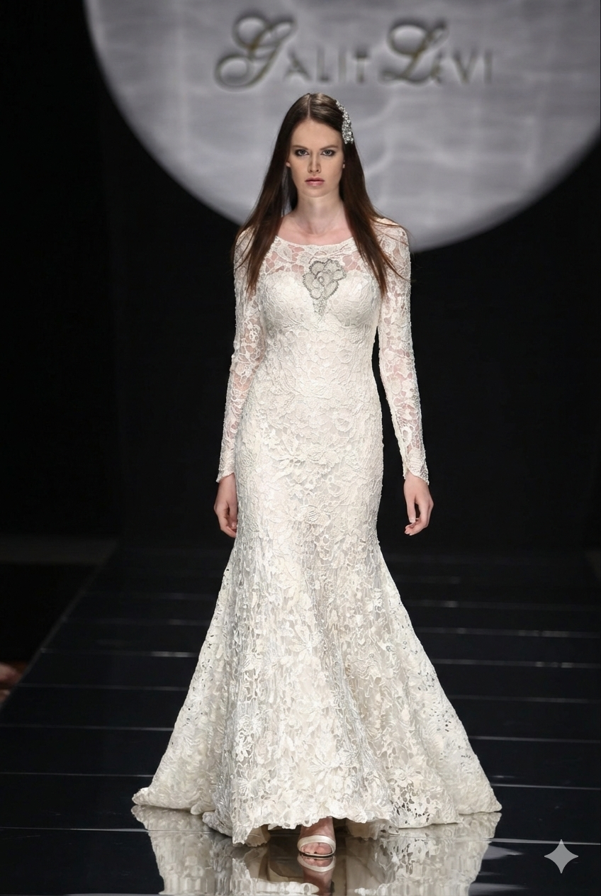 BIG FLOWERS GUIPURE LACE LONG SLEEVES GOWN